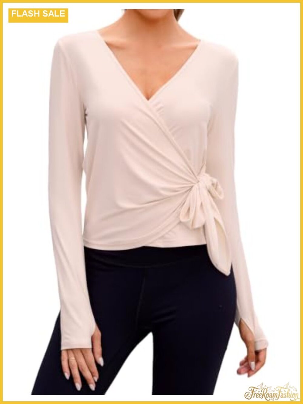 Women's Wrap Top Long Sleeve V-Neck Ballet Yoga Pilates Activewear Stretchy